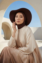 Modest Sun Protective Turban Bonnet with Removable Bow Brim for Women, 2-in-1 Hijab Ninja Cap with Removable Brim,S-5 Brown