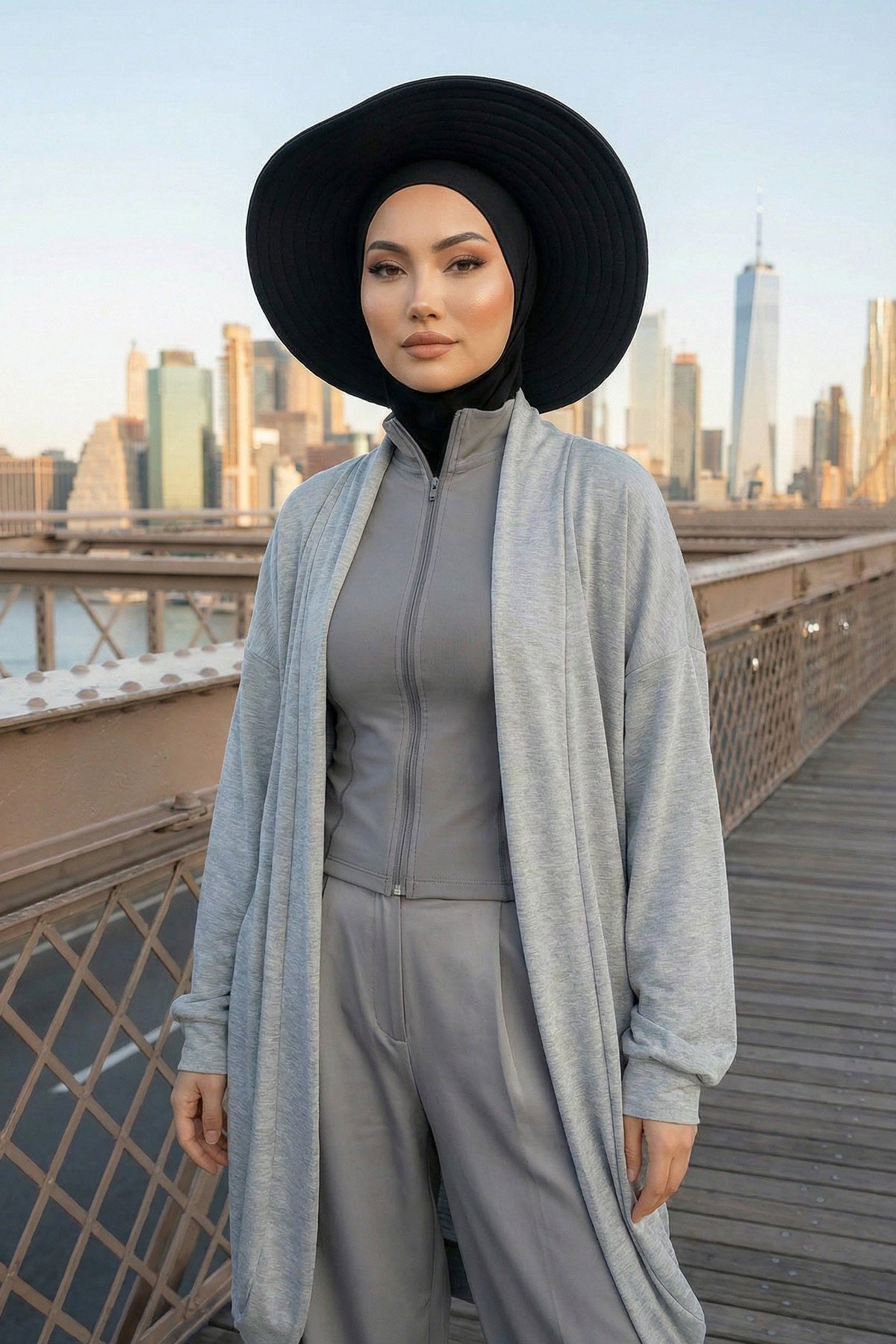 Modest Sun Protective Turban Bonnet with Removable Bow Brim for Women, 2-in-1 Hijab Ninja Cap with Removable Brim,S-5 Black