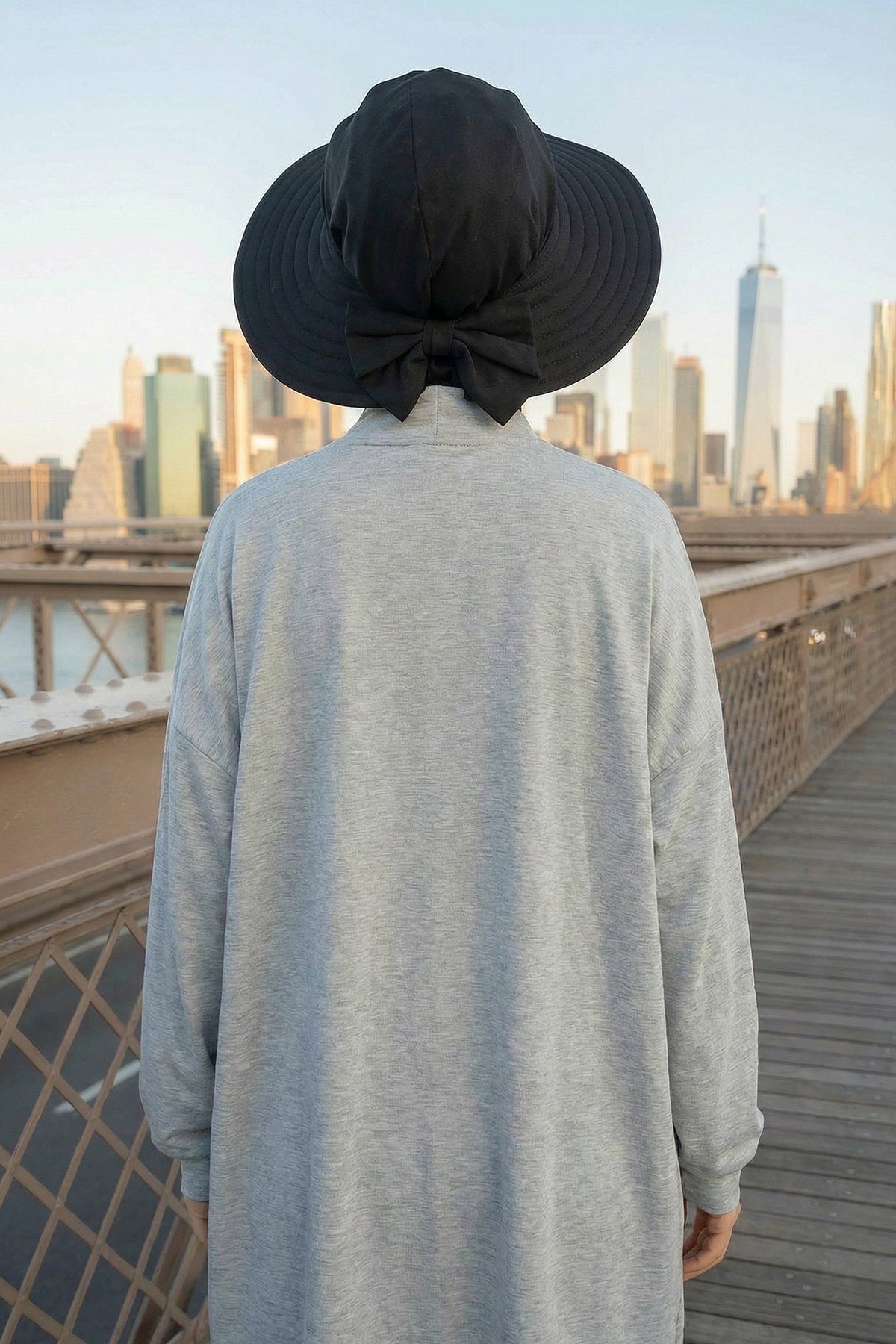 Modest Sun Protective Turban Bonnet with Removable Bow Brim for Women, 2-in-1 Hijab Ninja Cap with Removable Brim,S-5 Black