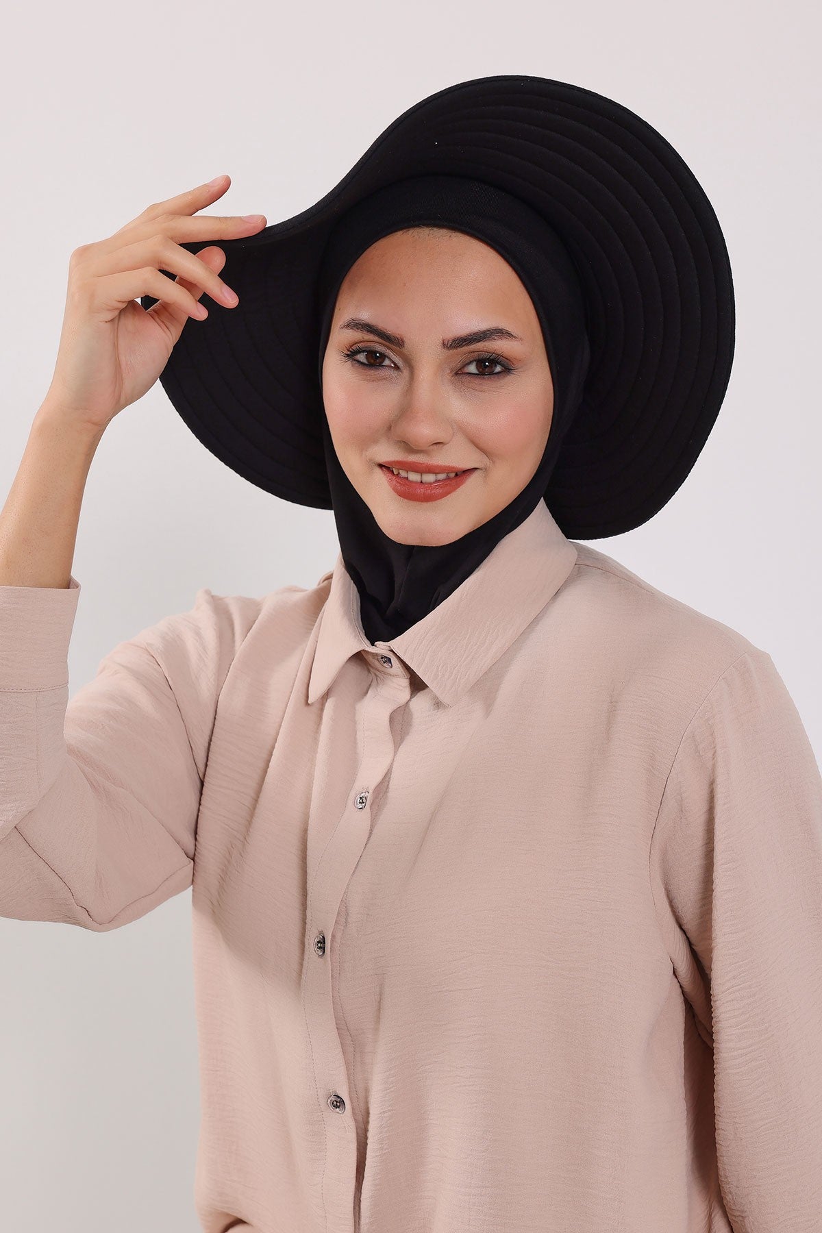 Modest Sun Protective Turban Bonnet with Removable Bow Brim for Women, 2-in-1 Hijab Ninja Cap with Removable Brim,S-5 Black