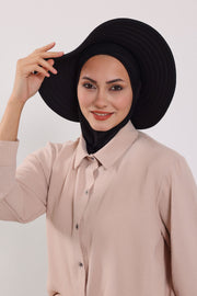 Modest Sun Protective Turban Bonnet with Removable Bow Brim for Women, 2-in-1 Hijab Ninja Cap with Removable Brim,S-5 Black