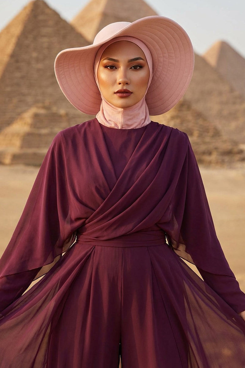 Modest Sun Protective Turban Bonnet with Removable Bow Brim for Women, 2-in-1 Hijab Ninja Cap with Removable Brim,S-5 Powder