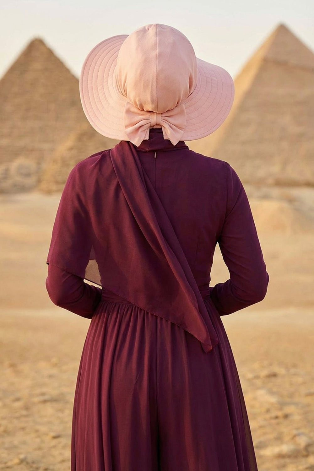 Modest Sun Protective Turban Bonnet with Removable Bow Brim for Women, 2-in-1 Hijab Ninja Cap with Removable Brim,S-5 Powder