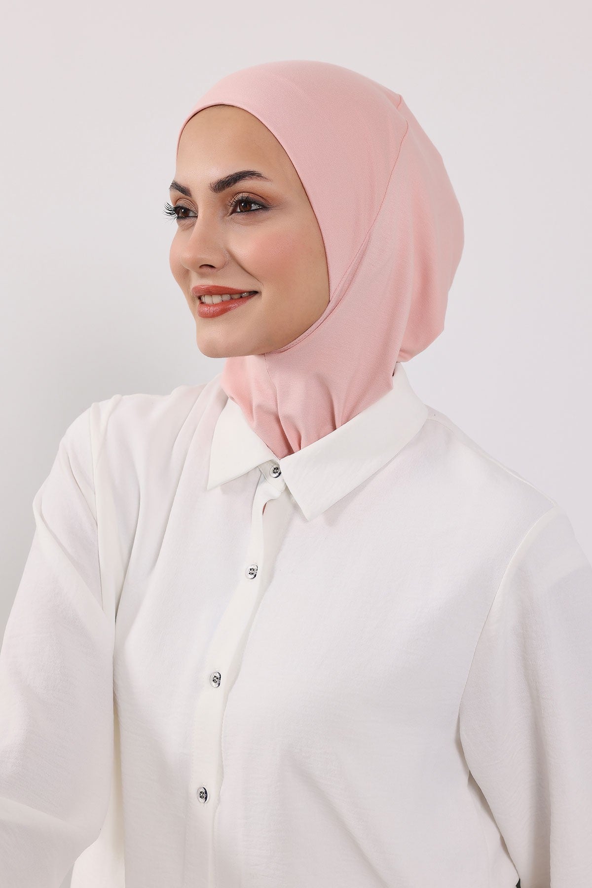 Modest Sun Protective Turban Bonnet with Removable Bow Brim for Women, 2-in-1 Hijab Ninja Cap with Removable Brim,S-5 Powder