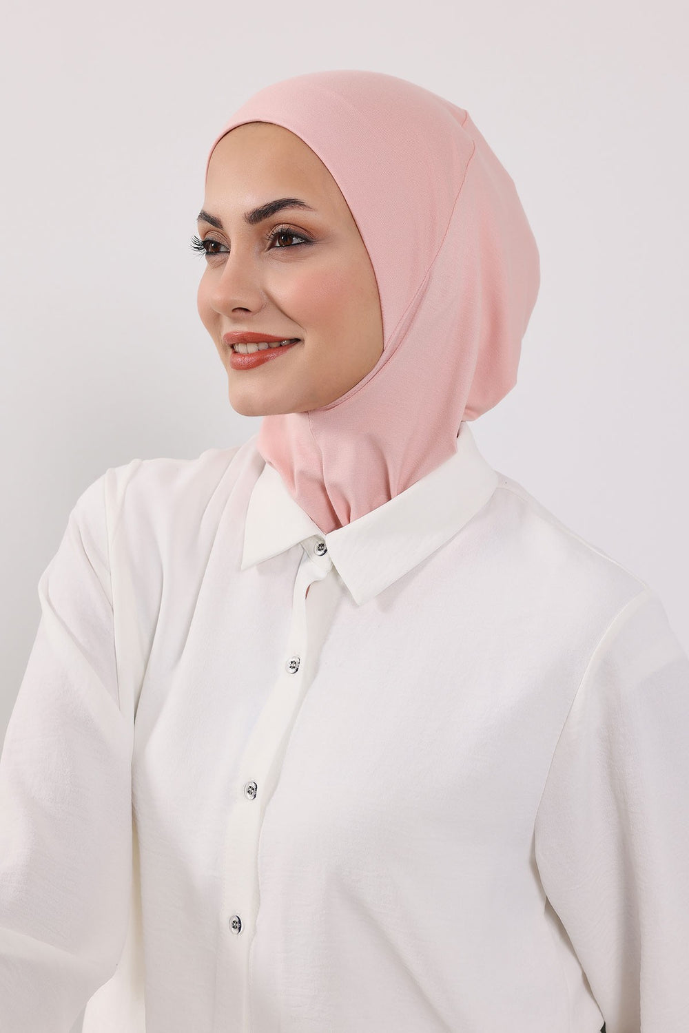 Modest Sun Protective Turban Bonnet with Removable Bow Brim for Women, 2-in-1 Hijab Ninja Cap with Removable Brim,S-5 Powder