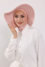 Modest Sun Protective Turban Bonnet with Removable Bow Brim for Women, 2-in-1 Hijab Ninja Cap with Removable Brim,S-5 Powder