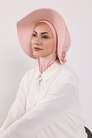 Modest Sun Protective Turban Bonnet with Removable Bow Brim for Women, 2-in-1 Hijab Ninja Cap with Removable Brim,S-5 Powder