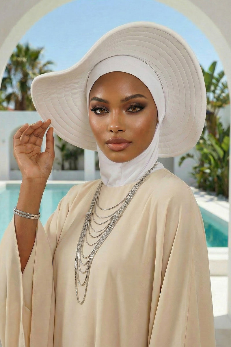 Modest Sun Protective Turban Bonnet with Removable Bow Brim for Women, 2-in-1 Hijab Ninja Cap with Removable Brim,S-5 Ivory