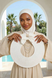 Modest Sun Protective Turban Bonnet with Removable Bow Brim for Women, 2-in-1 Hijab Ninja Cap with Removable Brim,S-5 Ivory