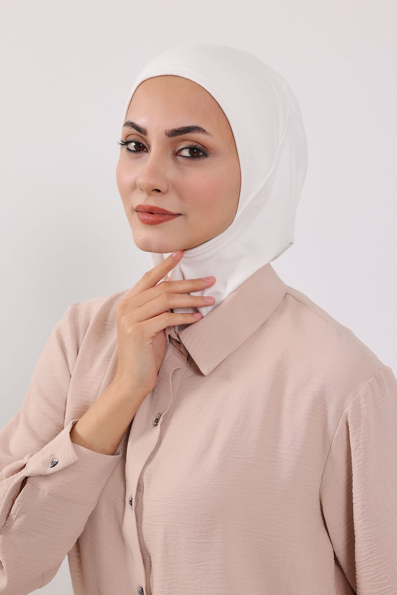 Modest Sun Protective Turban Bonnet with Removable Bow Brim for Women, 2-in-1 Hijab Ninja Cap with Removable Brim,S-5 Ivory