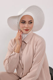 Modest Sun Protective Turban Bonnet with Removable Bow Brim for Women, 2-in-1 Hijab Ninja Cap with Removable Brim,S-5 Ivory