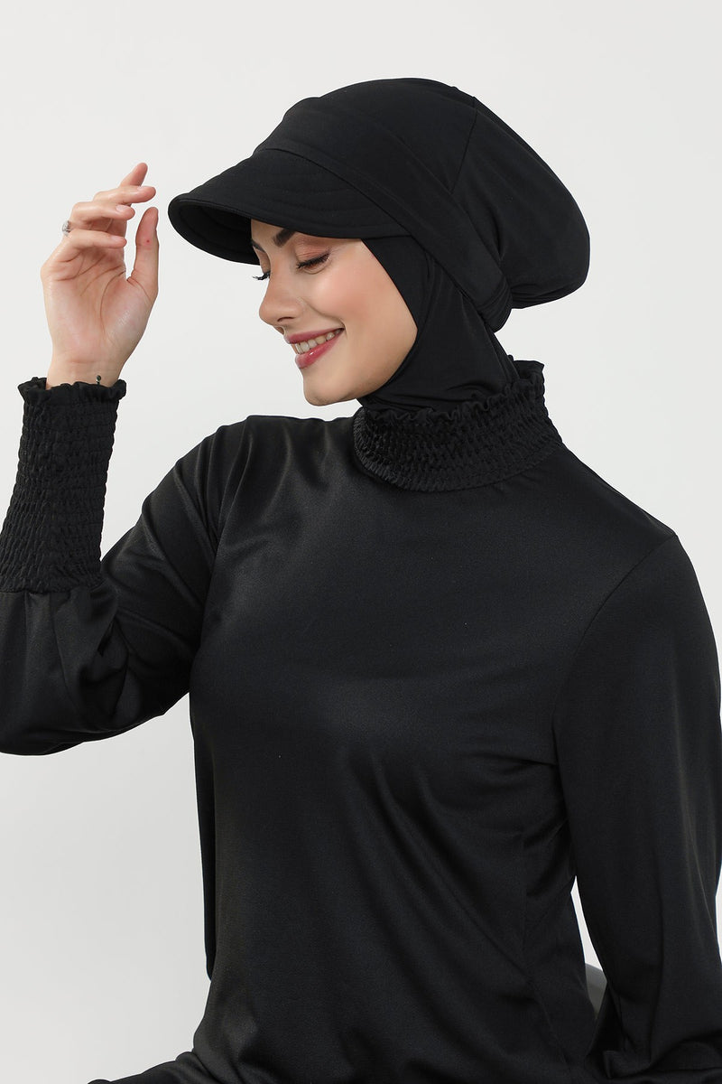 Modest Swim Turban with Detachable Visor, Quick Dry Ninja Cap for Women, Salt-Resistant Sea Bonnet Hijab,B-82SN