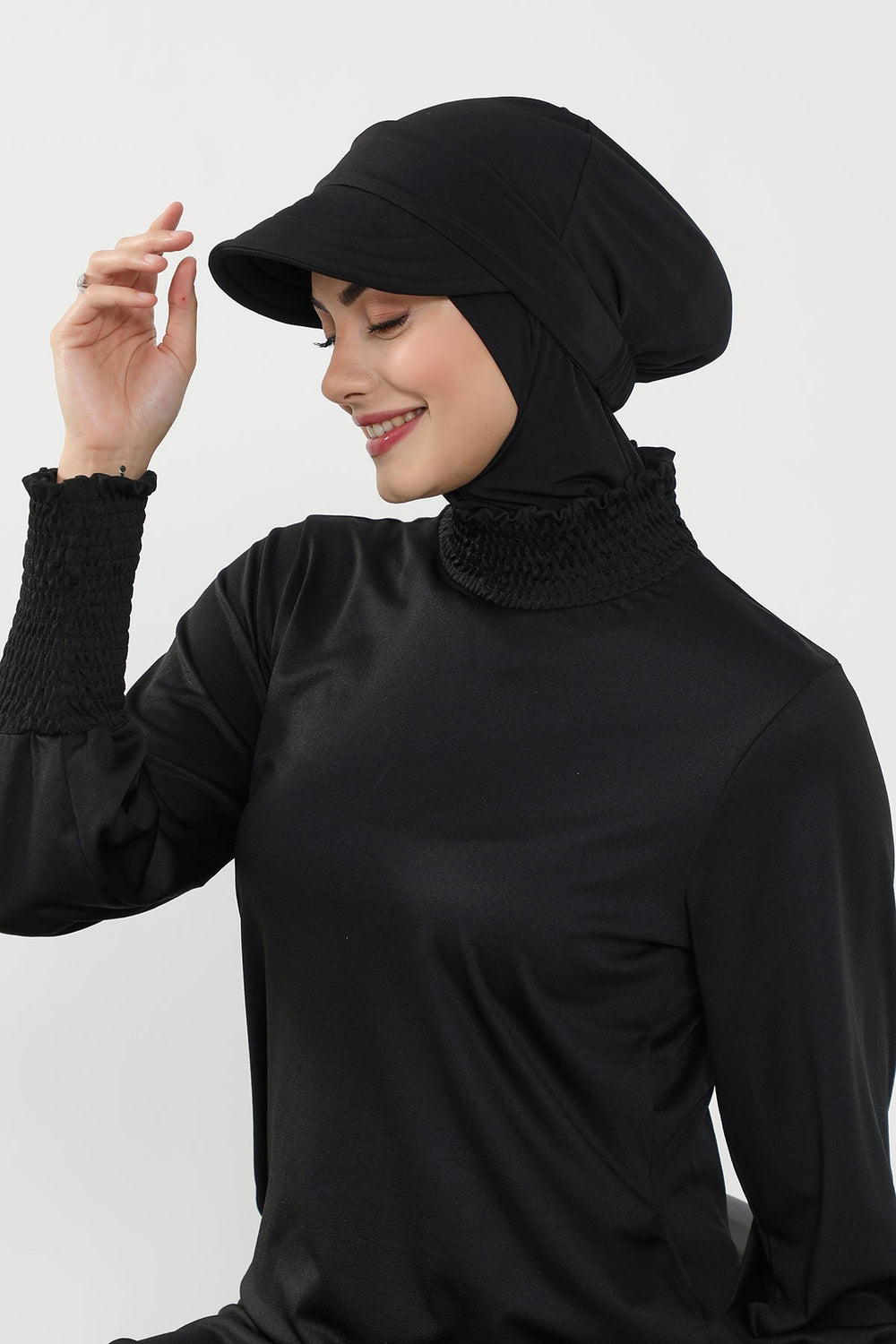 Modest Swim Turban with Detachable Visor, Quick Dry Ninja Cap for Women, Salt-Resistant Sea Bonnet Hijab,B-82SN Black