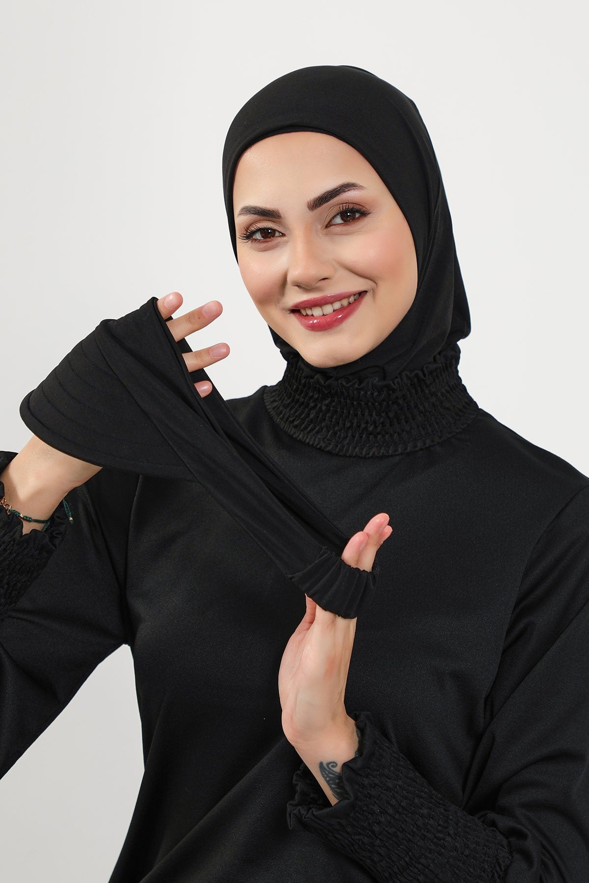 Modest Swim Turban with Detachable Visor, Quick Dry Ninja Cap for Women, Salt-Resistant Sea Bonnet Hijab,B-82SN Black