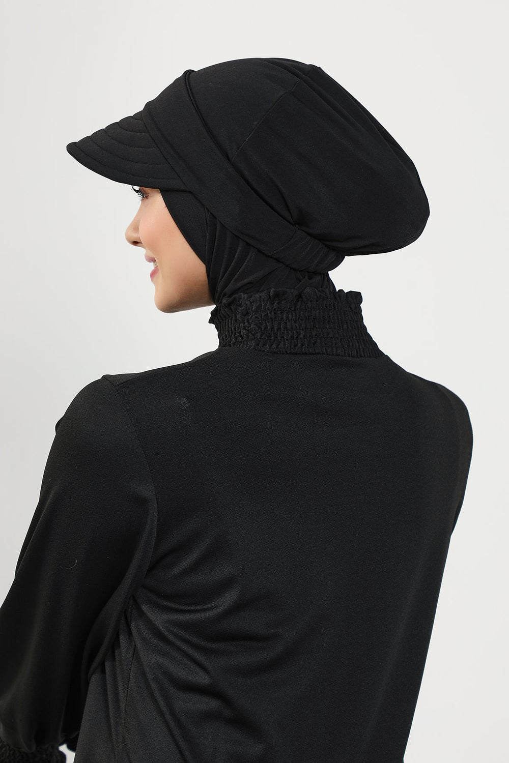Modest Swim Turban with Detachable Visor, Quick Dry Ninja Cap for Women, Salt-Resistant Sea Bonnet Hijab,B-82SN Black