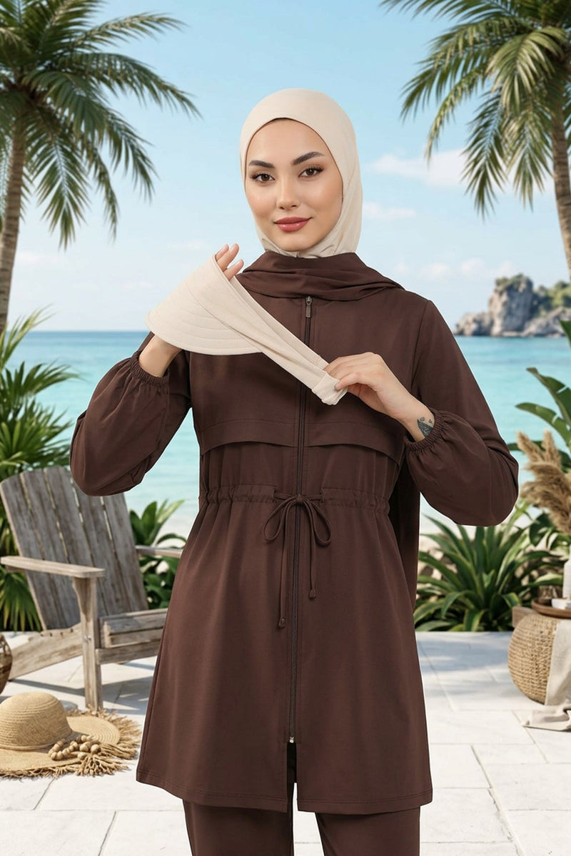 Modest Swim Turban with Detachable Visor, Quick Dry Ninja Cap for Women, Salt-Resistant Sea Bonnet Hijab,B-82SN