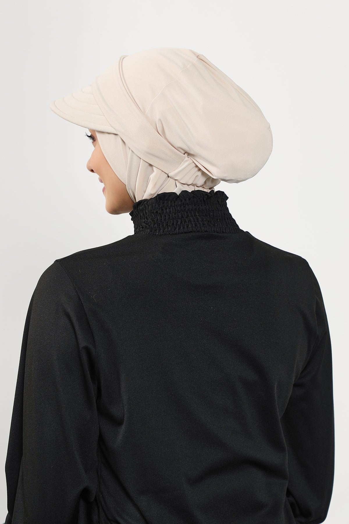 Modest Swim Turban with Detachable Visor, Quick Dry Ninja Cap for Women, Salt-Resistant Sea Bonnet Hijab,B-82SN Beige