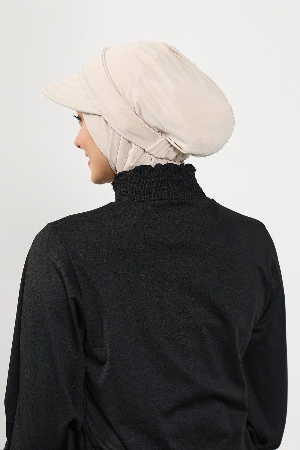 Modest Swim Turban with Detachable Visor, Quick Dry Ninja Cap for Women, Salt-Resistant Sea Bonnet Hijab,B-82SN Beige