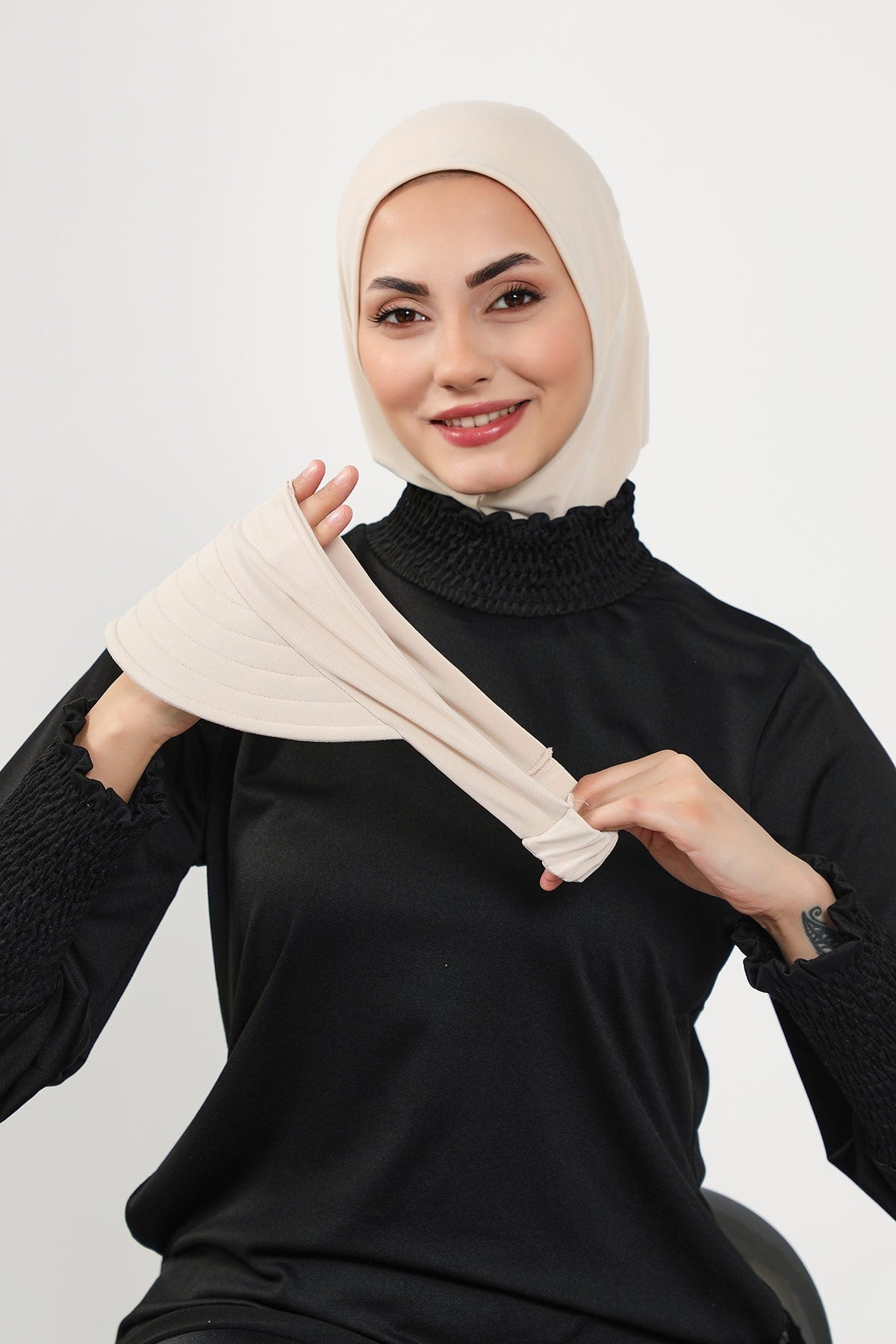 Modest Swim Turban with Detachable Visor, Quick Dry Ninja Cap for Women, Salt-Resistant Sea Bonnet Hijab,B-82SN Beige
