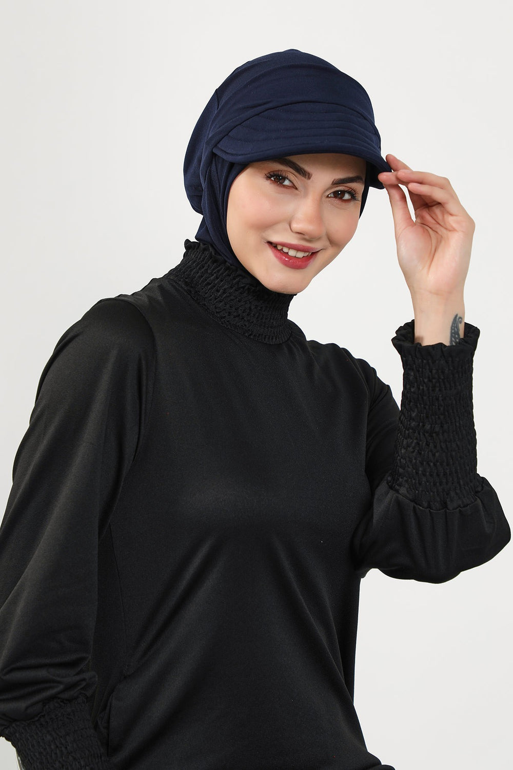 Modest Swim Turban with Detachable Visor, Quick Dry Ninja Cap for Women, Salt-Resistant Sea Bonnet Hijab,B-82SN Navy Blue