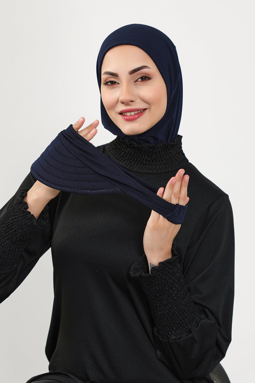 Modest Swim Turban with Detachable Visor, Quick Dry Ninja Cap for Women, Salt-Resistant Sea Bonnet Hijab,B-82SN Navy Blue