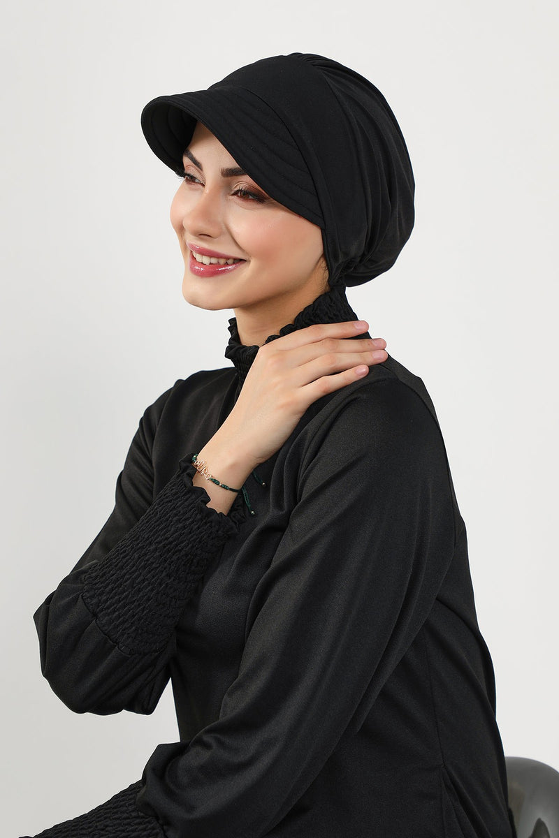 Modest Visor Turban Hat for Women, Quick Dry Swim-Friendly Hijab Cap, Lightweight Modest Beach Hat,B-73SN