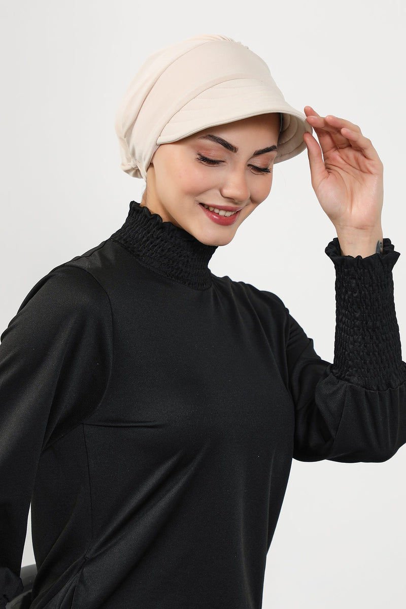 Modest Visor Turban Hat for Women, Quick Dry Swim-Friendly Hijab Cap, Lightweight Modest Beach Hat,B-73SN