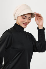 Modest Visor Turban Hat for Women, Quick Dry Swim-Friendly Hijab Cap, Lightweight Modest Beach Hat,B-73SN Beige