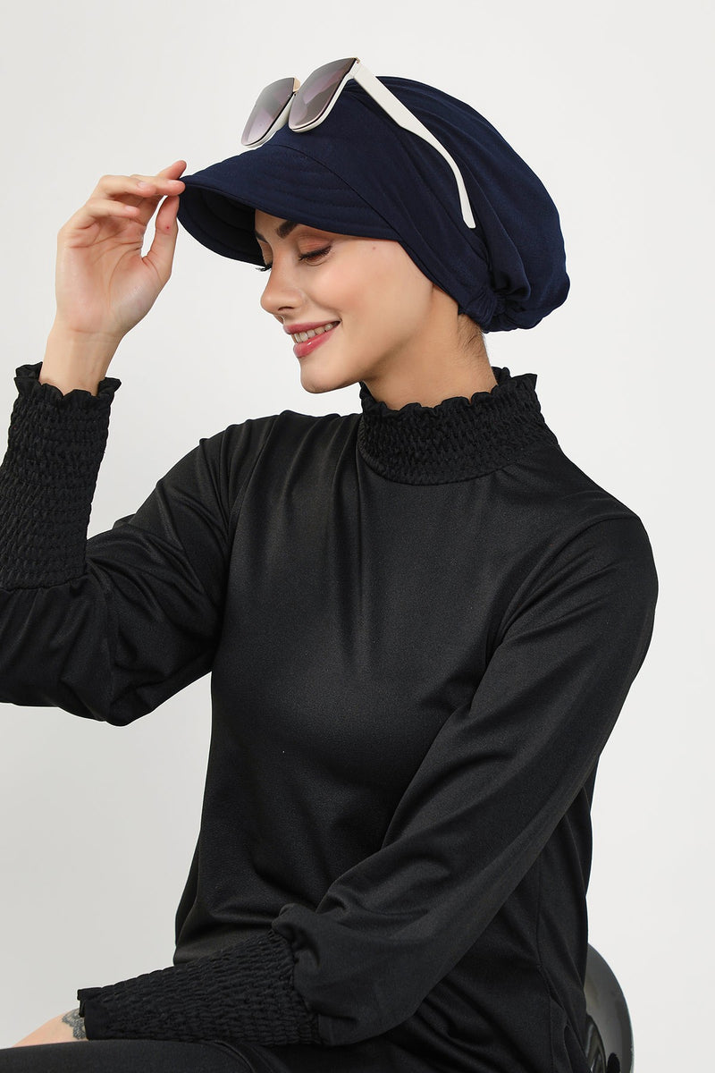 Modest Visor Turban Hat for Women, Quick Dry Swim-Friendly Hijab Cap, Lightweight Modest Beach Hat,B-73SN