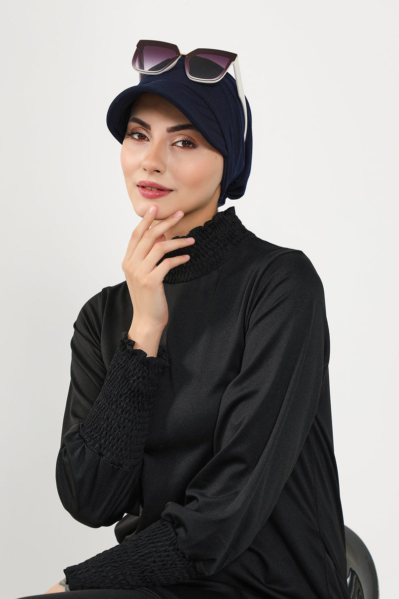 Modest Visor Turban Hat for Women, Quick Dry Swim-Friendly Hijab Cap, Lightweight Modest Beach Hat,B-73SN
