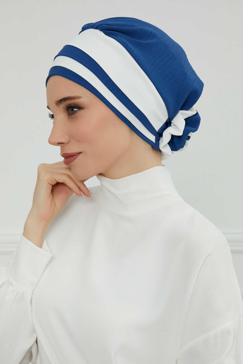 Stylish Double Colored Pre-tied Instant Turban For Women, Aerobin Fabric Floral Hijab Headscarf, Comfortable No Wrinkle Chemo Headwear,B-67