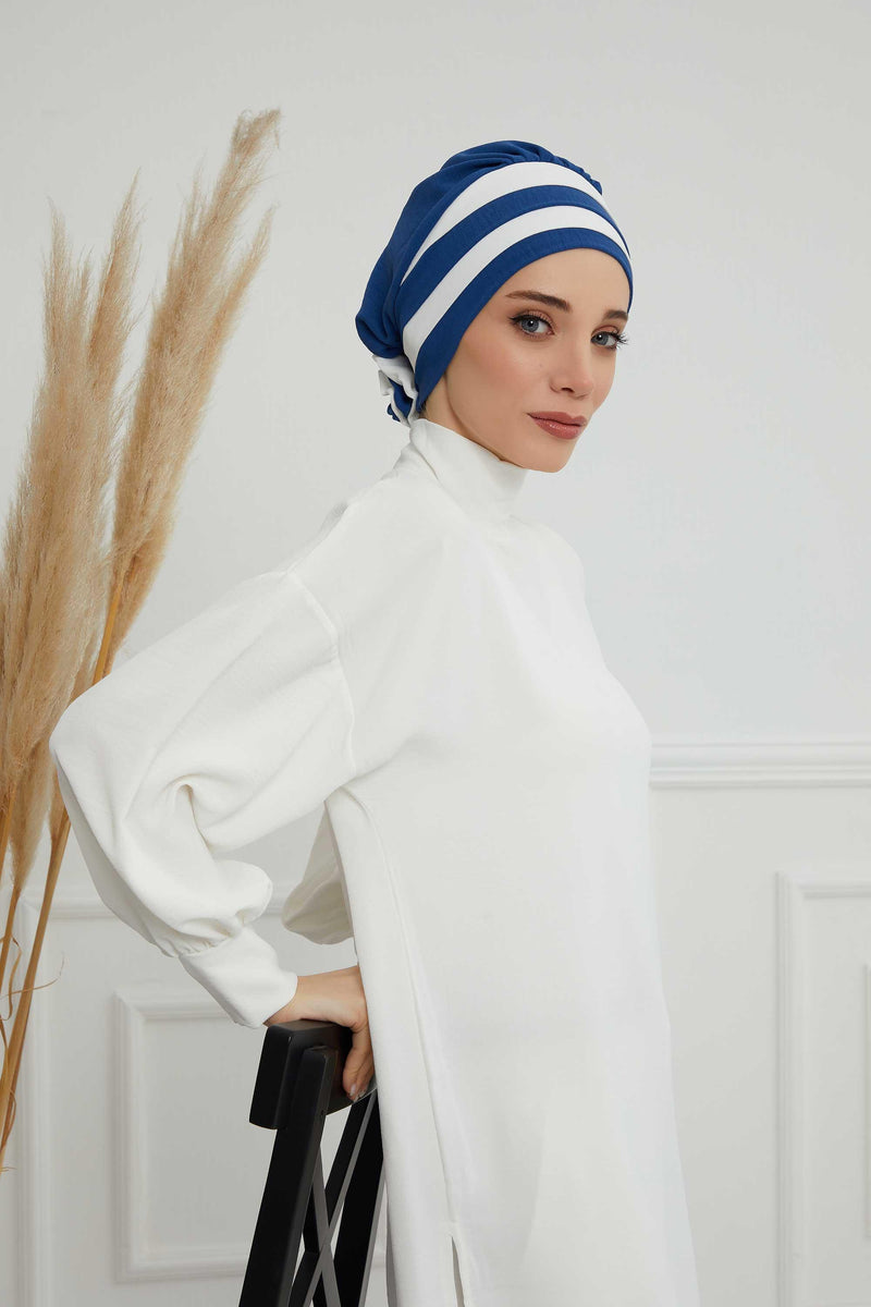 Stylish Double Colored Pre-tied Instant Turban For Women, Aerobin Fabric Floral Hijab Headscarf, Comfortable No Wrinkle Chemo Headwear,B-67