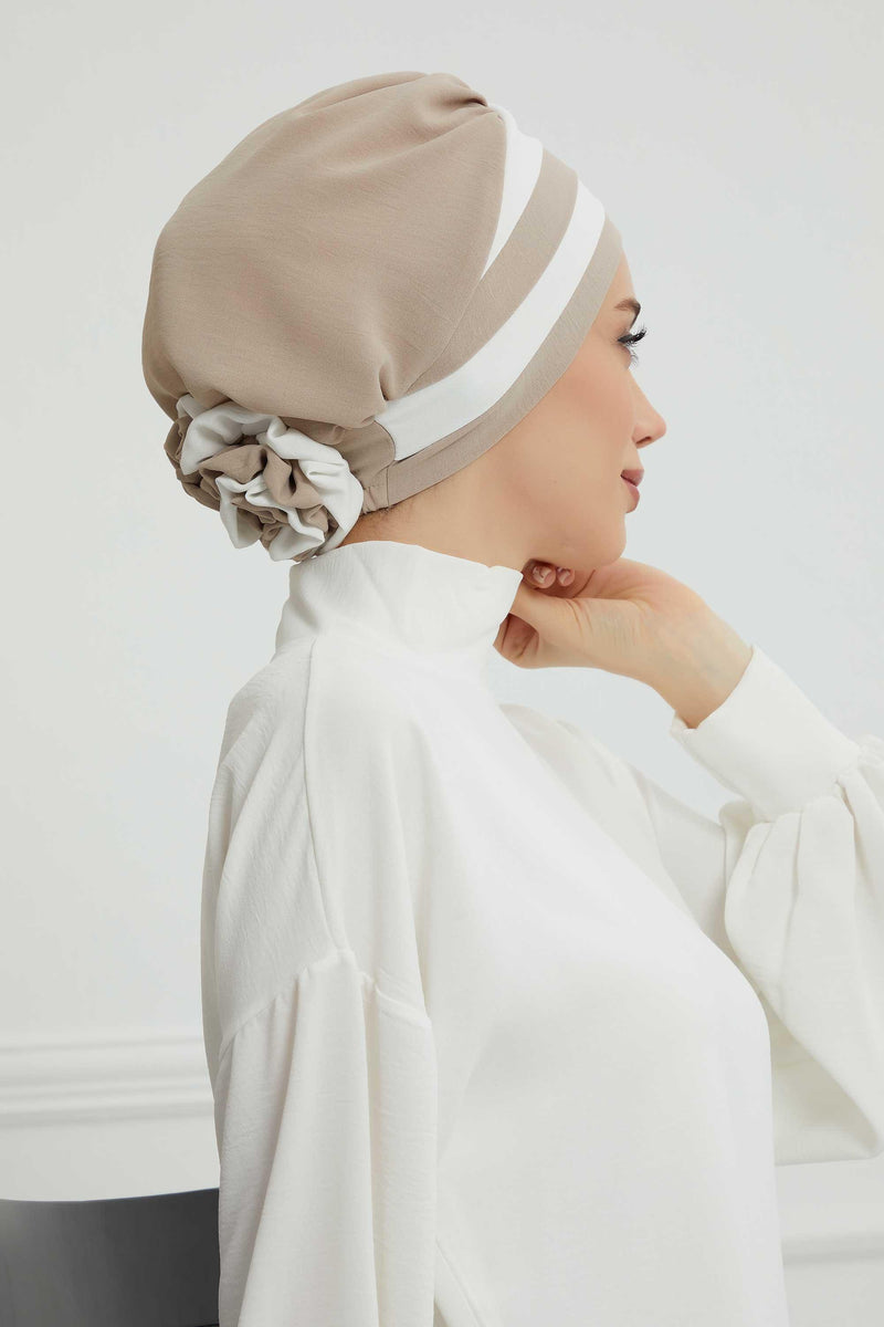 Stylish Double Colored Pre-tied Instant Turban For Women, Aerobin Fabric Floral Hijab Headscarf, Comfortable No Wrinkle Chemo Headwear,B-67
