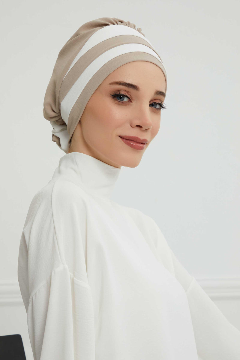 Stylish Double Colored Pre-tied Instant Turban For Women, Aerobin Fabric Floral Hijab Headscarf, Comfortable No Wrinkle Chemo Headwear,B-67