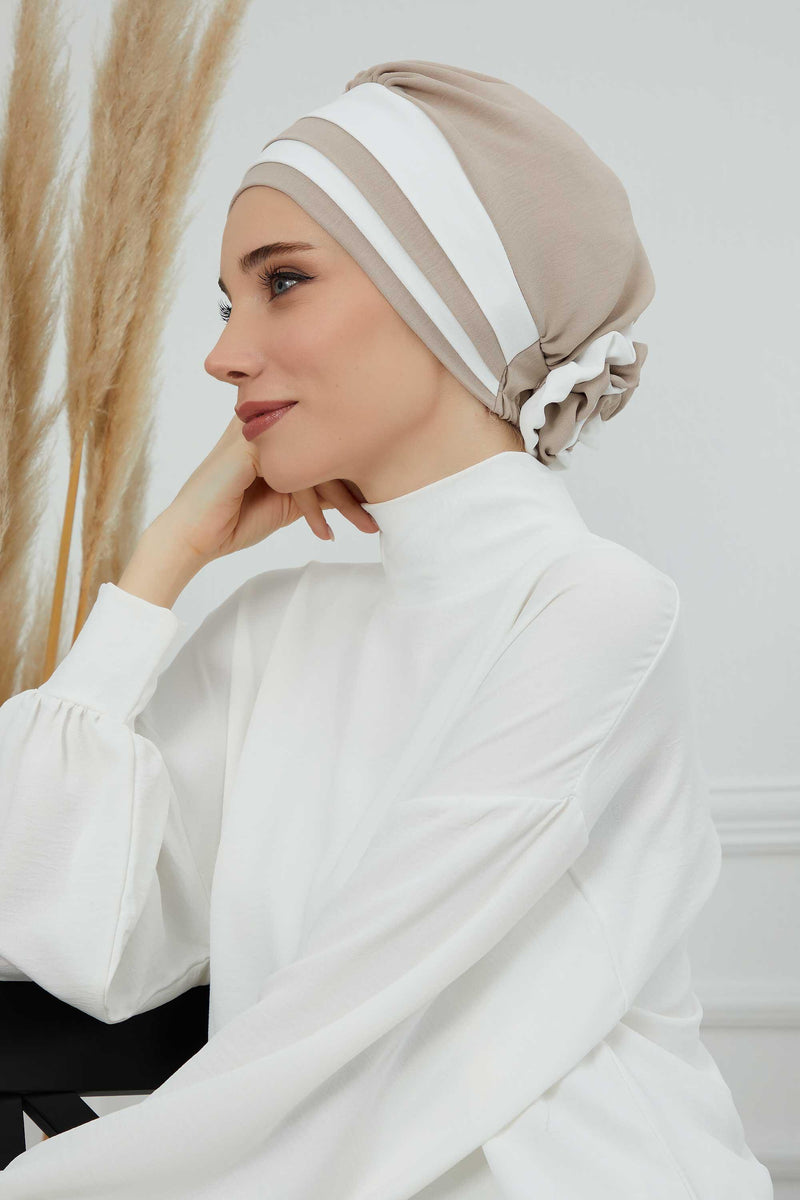 Stylish Double Colored Pre-tied Instant Turban For Women, Aerobin Fabric Floral Hijab Headscarf, Comfortable No Wrinkle Chemo Headwear,B-67