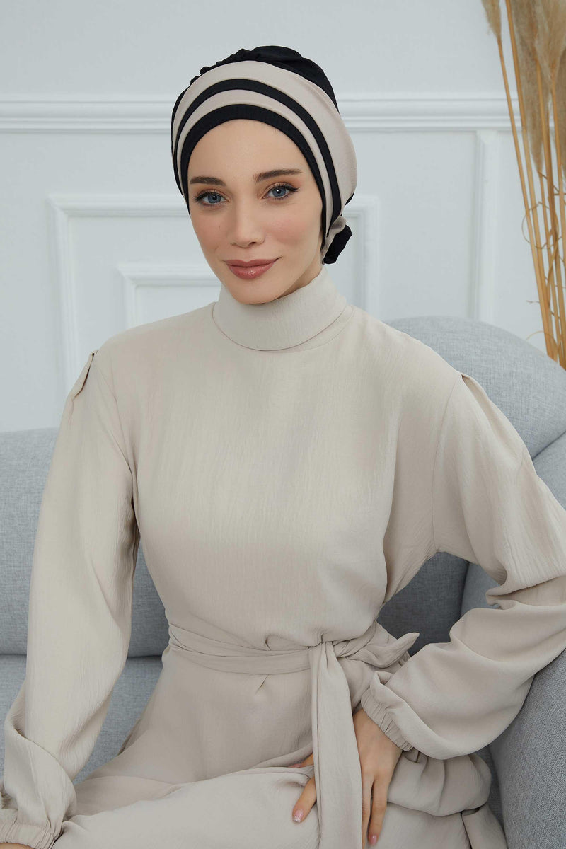 Stylish Double Colored Pre-tied Instant Turban For Women, Aerobin Fabric Floral Hijab Headscarf, Comfortable No Wrinkle Chemo Headwear,B-67