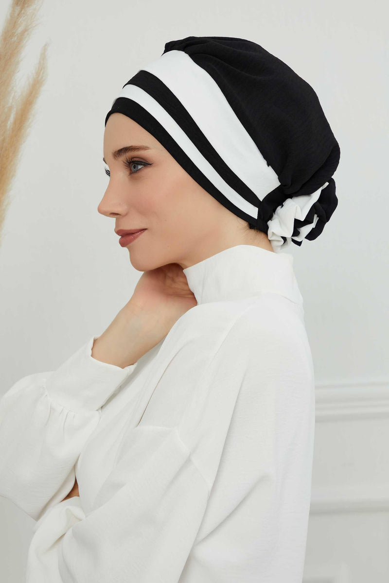 Stylish Double Colored Pre-tied Instant Turban For Women, Aerobin Fabric Floral Hijab Headscarf, Comfortable No Wrinkle Chemo Headwear,B-67