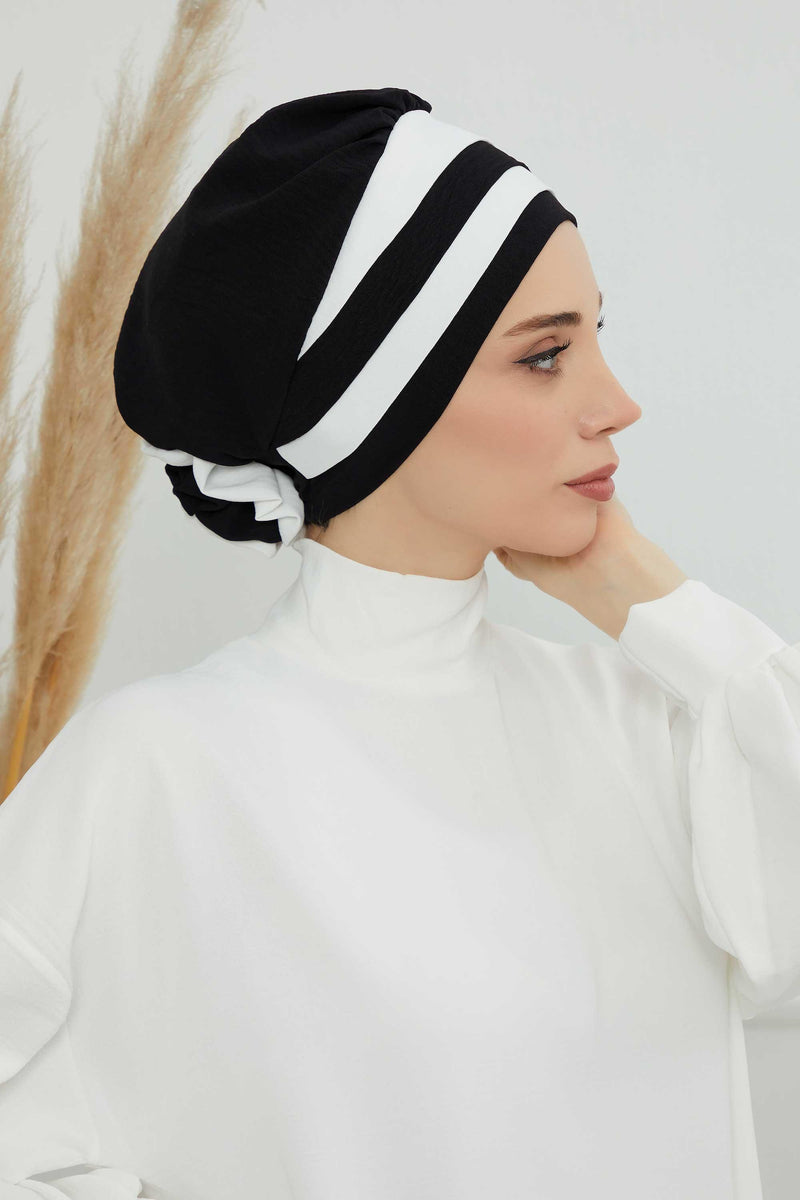 Stylish Double Colored Pre-tied Instant Turban For Women, Aerobin Fabric Floral Hijab Headscarf, Comfortable No Wrinkle Chemo Headwear,B-67