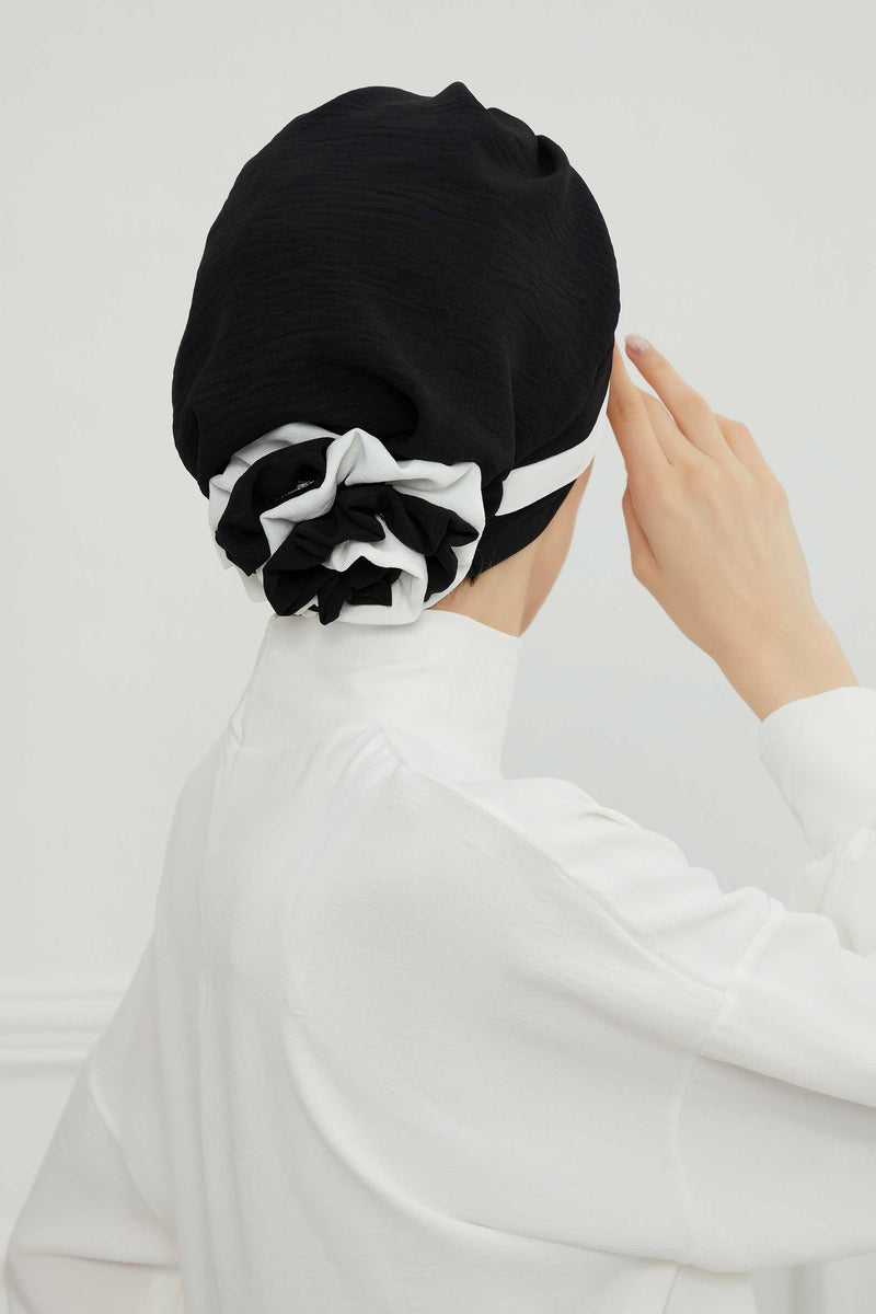 Stylish Double Colored Pre-tied Instant Turban For Women, Aerobin Fabric Floral Hijab Headscarf, Comfortable No Wrinkle Chemo Headwear,B-67