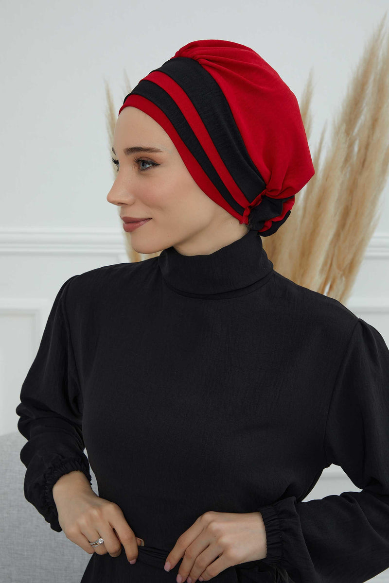 Stylish Double Colored Pre-tied Instant Turban For Women, Aerobin Fabric Floral Hijab Headscarf, Comfortable No Wrinkle Chemo Headwear,B-67