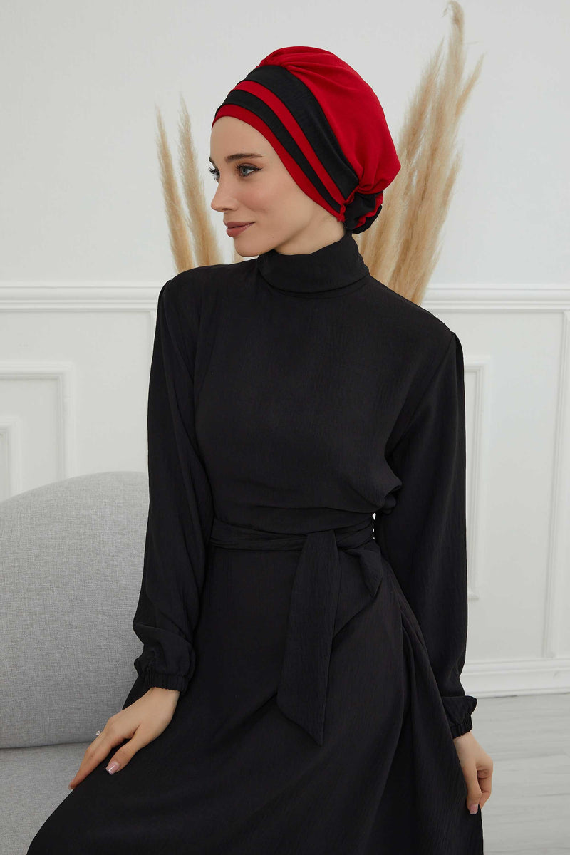 Stylish Double Colored Pre-tied Instant Turban For Women, Aerobin Fabric Floral Hijab Headscarf, Comfortable No Wrinkle Chemo Headwear,B-67