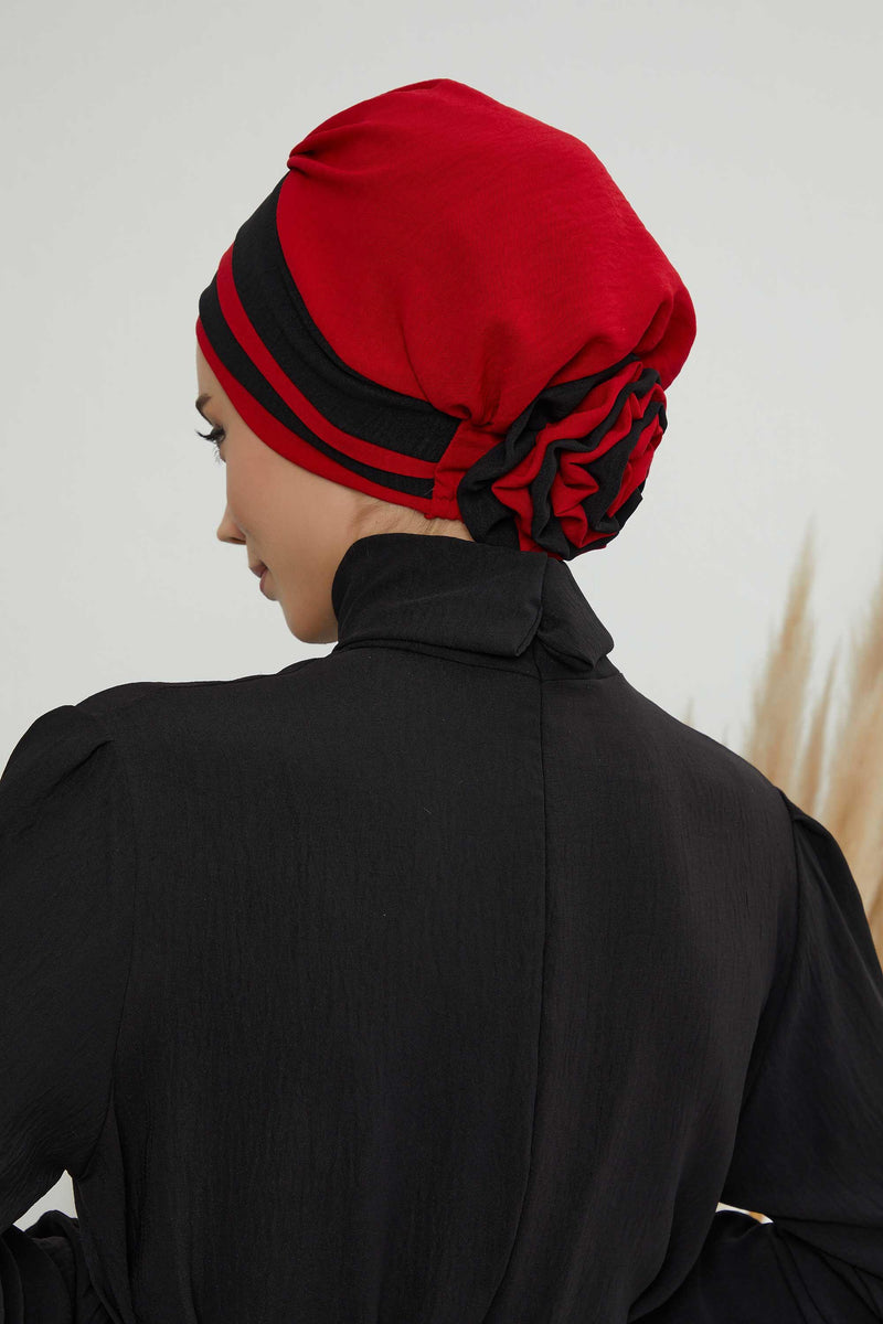 Stylish Double Colored Pre-tied Instant Turban For Women, Aerobin Fabric Floral Hijab Headscarf, Comfortable No Wrinkle Chemo Headwear,B-67