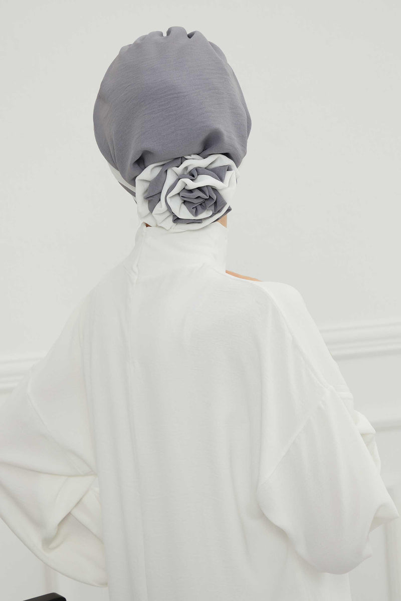 Stylish Double Colored Pre-tied Instant Turban For Women, Aerobin Fabric Floral Hijab Headscarf, Comfortable No Wrinkle Chemo Headwear,B-67