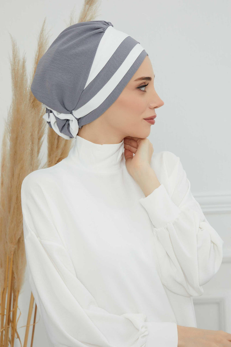 Stylish Double Colored Pre-tied Instant Turban For Women, Aerobin Fabric Floral Hijab Headscarf, Comfortable No Wrinkle Chemo Headwear,B-67