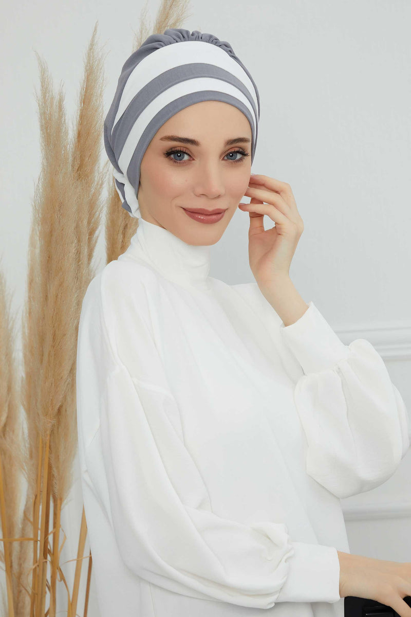 Stylish Double Colored Pre-tied Instant Turban For Women, Aerobin Fabric Floral Hijab Headscarf, Comfortable No Wrinkle Chemo Headwear,B-67