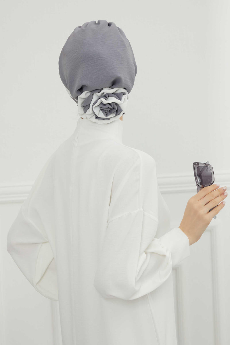 Stylish Double Colored Pre-tied Instant Turban For Women, Aerobin Fabric Floral Hijab Headscarf, Comfortable No Wrinkle Chemo Headwear,B-67