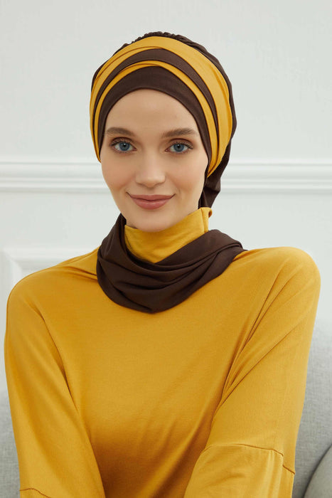 Multicolor Instant Turban Cotton Scarf Head Turbans For Women, Two Colours Cotton Instant Turban Headwear with Elegant Design,HT-80
