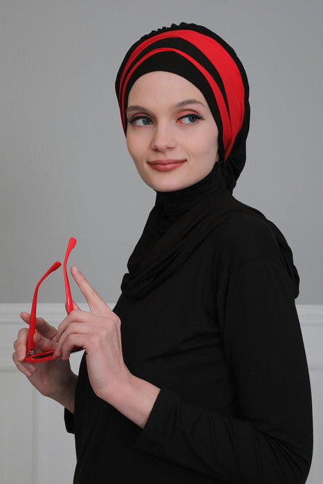 وشاح عمامة قطني متعدد الألوان للنساء، غطاء رأس عمامة فوري قطني بلونين بتصميم أنيق، HT-80