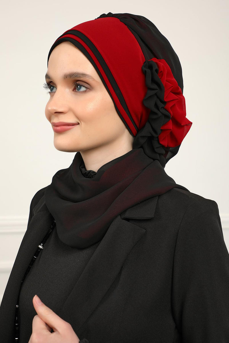 Multicolor Instant Turban Cotton Scarf Head Turbans with Unique Accessories For Women Headwear Stylish Elegant Design,HT-86 Black - Red