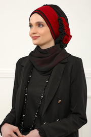Multicolor Instant Turban Cotton Scarf Head Turbans with Unique Accessories For Women Headwear Stylish Elegant Design,HT-86 Black - Red